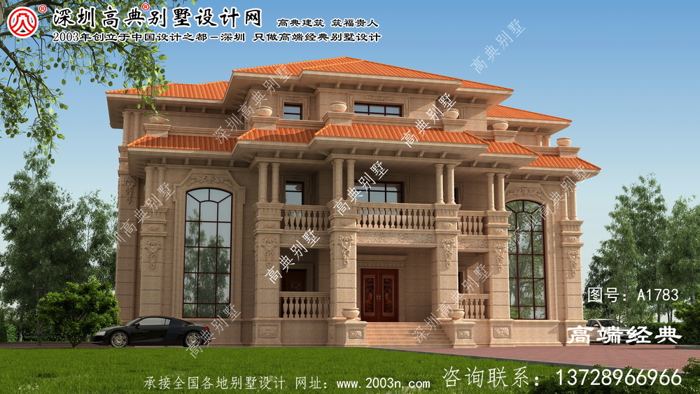 欧洲三层石材复式别墅设计图,大气 典雅 ，给你 一个 美丽的家 。