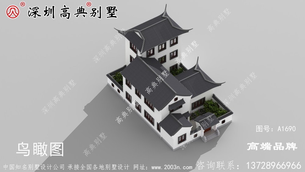 中式一款徽派风格三层农村自建房设计图，均带有古典韵味，很中国风